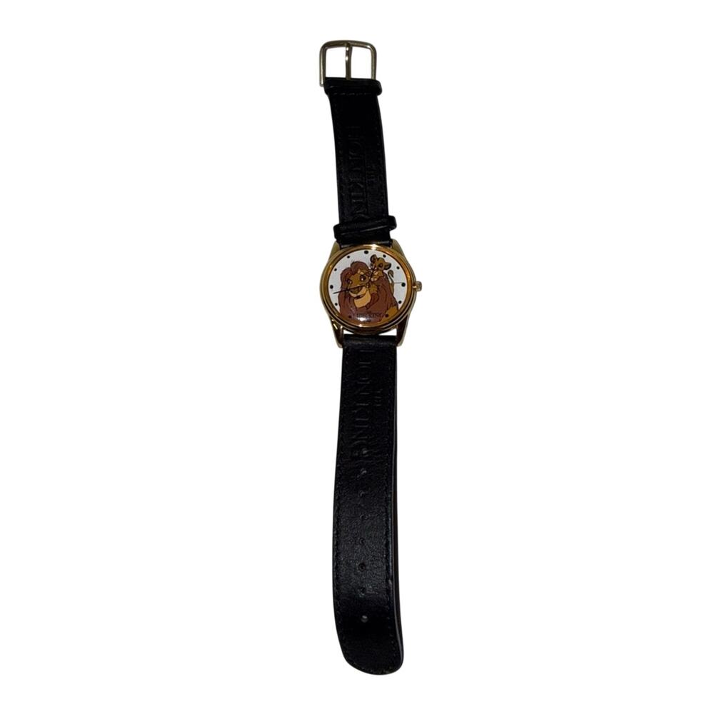 VINTAGE DISNEY LION KING working black leather wrist watch with analog face